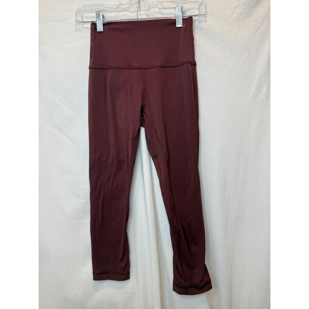 Lululemon Cropped Leggings High‎ Rise Wunder Under Yoga Pants Burgundy Size 4